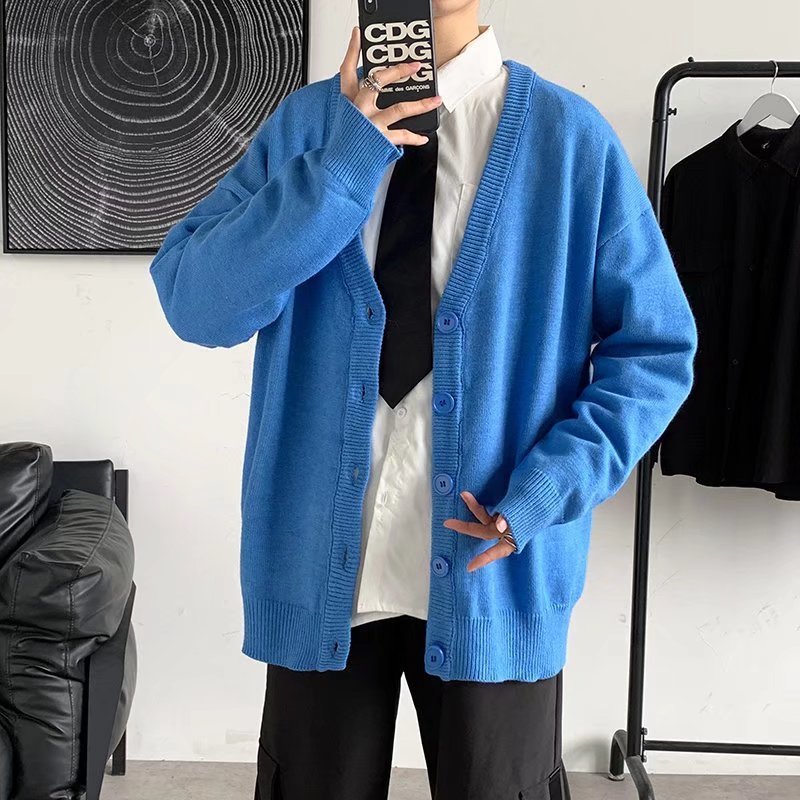 Simple V-neck Loose And Lazy Style Solid Color Sweater