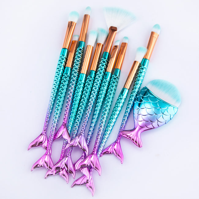 11pcs Makeup Brushes Kit Maquiagem Maquillaje New Mermaid Foundation Eyebrow Eyeliner Cosmetic Makeup Brushes Hover Image