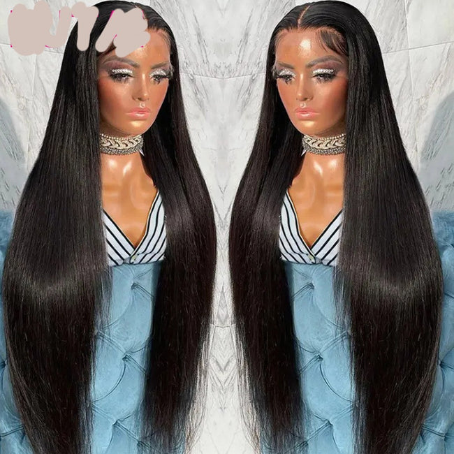 Real Human Hair Lace Wig Set Straight Hair Black Medium Length Main Image