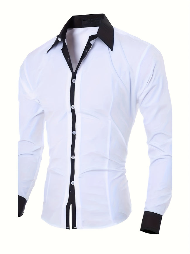 A Handsome Business And Fashionable Long-sleeved Shirt With Contrasting Colors For A Teenage Man Hover Image