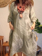 Women's Round Neck Abstract Printing Sleeve Dress