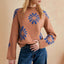 Round Neck Flower Color Collision Design Casual Knitted Sweater