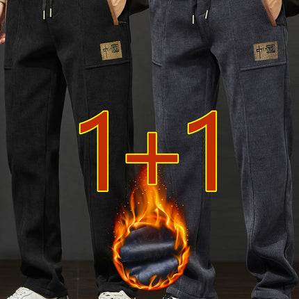 Two Pack Mens Sports Straight Casual Pants With Velvet