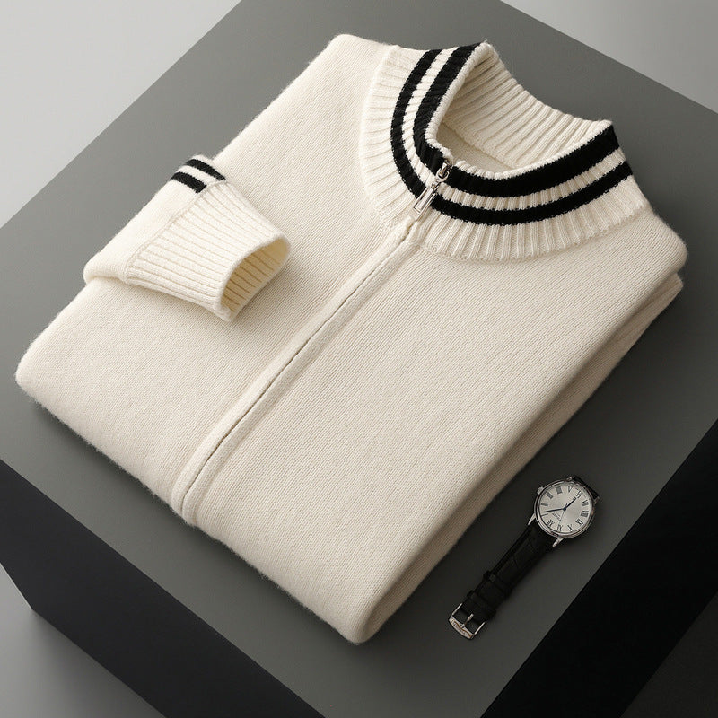 Men's Half-high Collar Knitted Slim-fitting All-matching Striped Korean Sweater