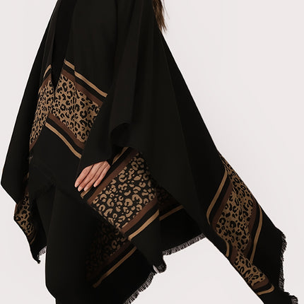Leopard Print Shawl All Seasons Faux Sheepskin V Neck Drape