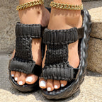 Platform Sandals Summer Braided Knit Hollow Open Toe Slipper Sandals - Anklet Not Included