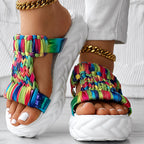 Platform Sandals Summer Braided Knit Hollow Open Toe Slipper Sandals - Anklet Not Included