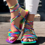 Women's Colorful Multi-Strap Flat Sandals, Comfortable Slip-On Shoes For Daily Wear, Stylish Ladies Footwear For Casual
