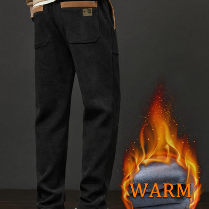 Mens Casual Warm Pants Chic Stretch Trousers Fall Winter
