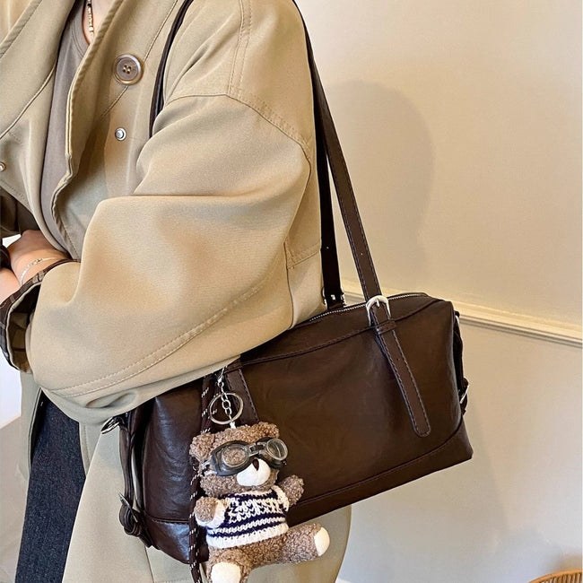 Weilan Pillow Bag Women's Retro Brown Oil Wax Leather Underarm Portable Shoulder Bag Hover Image