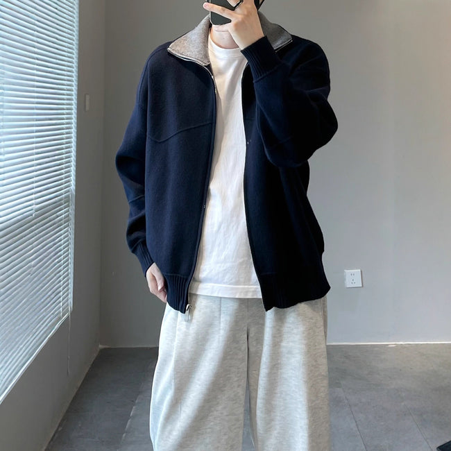 Barne Style Contrast Color Knitted Cardigan Sweater For Men Main Image