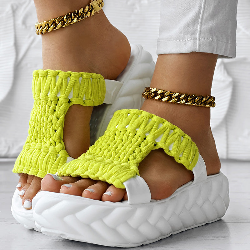 Platform Sandals Summer Braided Knit Hollow Open Toe Slipper Sandals - Anklet Not Included