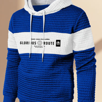 Men's Athletic Hoodie Navy Blue And White Letter Print