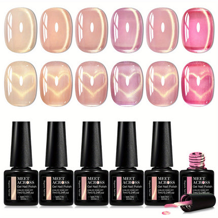 Meet Across Pink Gel Kit 9pc 7ml Glass Magnetic Base Coat