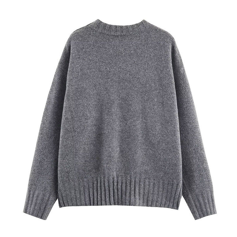 Women's solid color fashionable simple and versatile ribbed knit sweater