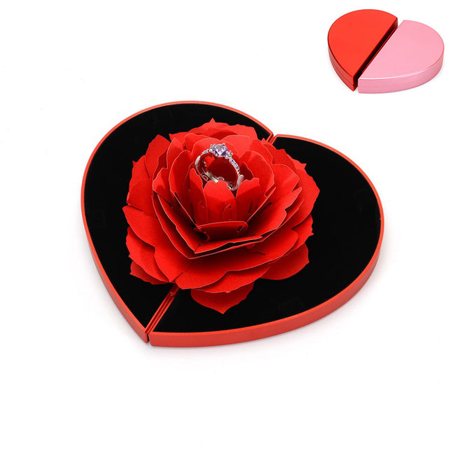 3D Love Box Heart-shaped Rose Flower Rotating Ring Box Valentines Day Gift Hover Image