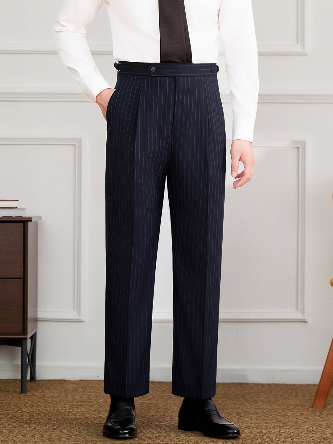 Italian Retro Men's Neapolitan Stripes High-waisted Trousers