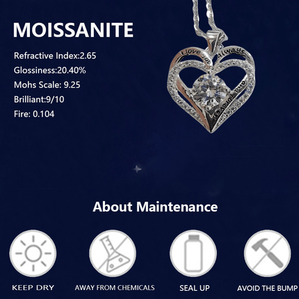 925 Silver Moissanite Heart Pendant Necklace Unisex Design