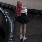 Off-shoulder Bow Lace-up Waist Trimming Short-sleeved Dress