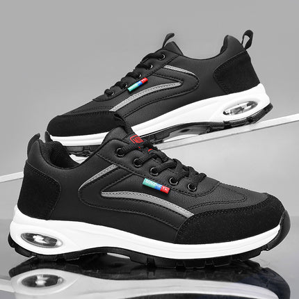 Mens Low Top Casual Sneakers Black White Breathable PU