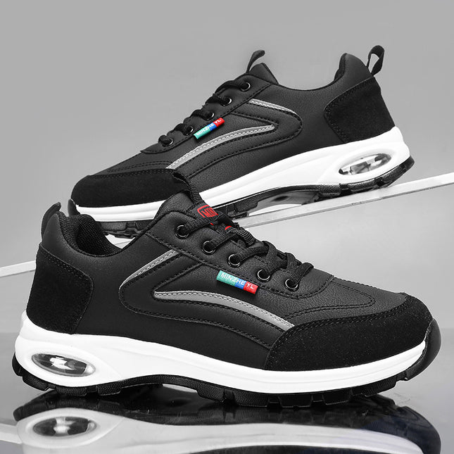 Mens Low Top Casual Sneakers Black White Breathable PU