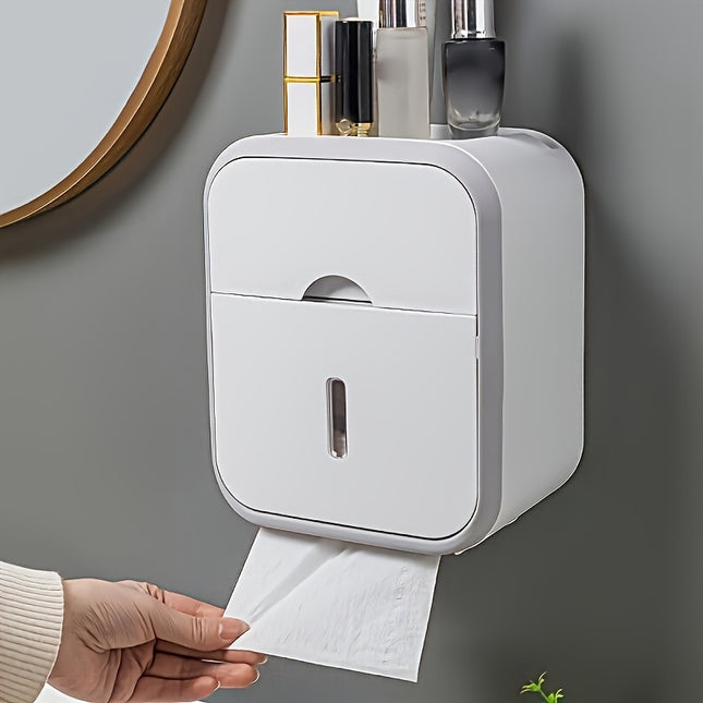 Double Layer Bathroom Tissue Holder Wall Mounted Drawer Box