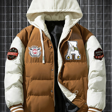 Men And Women Heavyweight Hooded Jacket Red Color Block