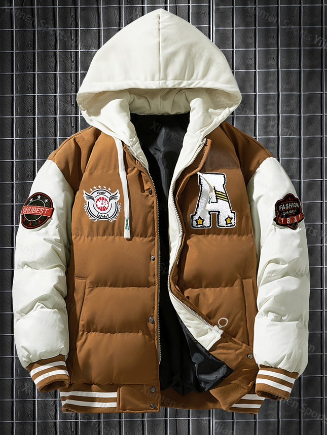 Men And Women Heavyweight Hooded Jacket Red Color Block