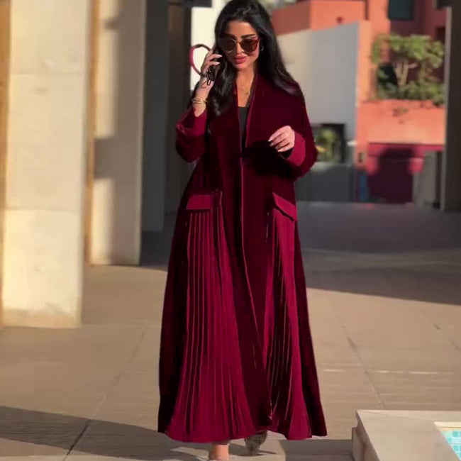 Elegant Pleated Stitching Women's Coat Hover Image