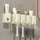 Toothbrush Holder with 4 Compartments and Toothpaste Squeezer - Creamy White