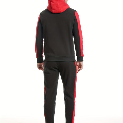 Mens Color Block Hoodie Set Two Piece Zip Up Joggers