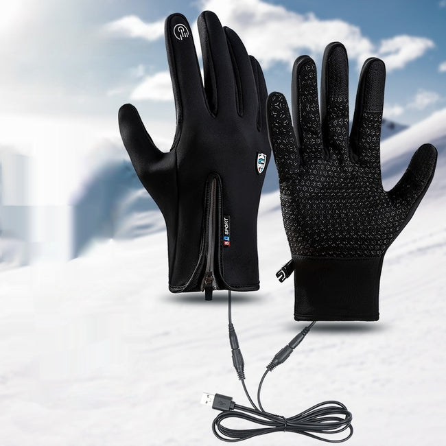 USB Heating Men's And Women's Winter Windproof Waterproof Cycling Gloves Hover Image