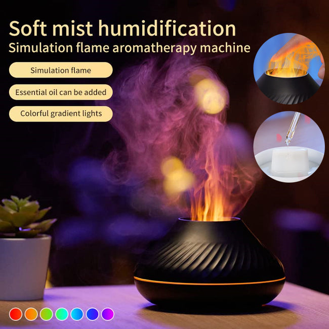 New Volcanic Flame Aroma Diffuser Essential Oil Lamp 130ml USB Portable Air Humidifier With Color Night Light Mist Maker Fogger LED Light Hover Image