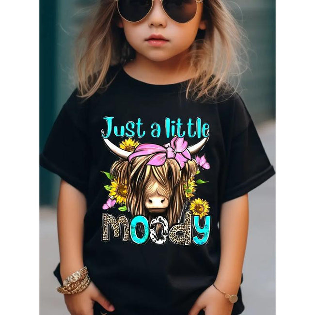 Girls' Cotton T-shirt With Cow Head Pattern Print Main Image