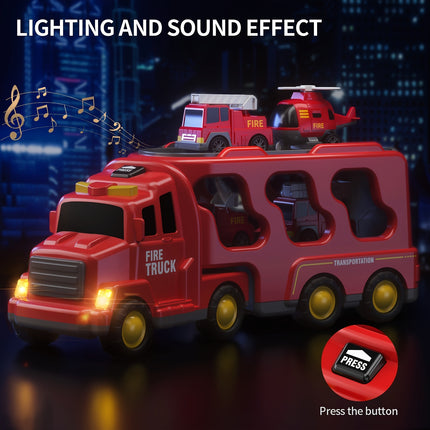 Baby Home 5In1 Red Fire Truck Playset Friction Powered Toys