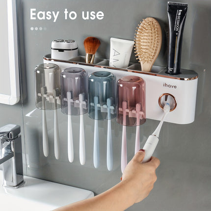Wall Mounted Toothbrush Holder With Toothpaste Squeezer