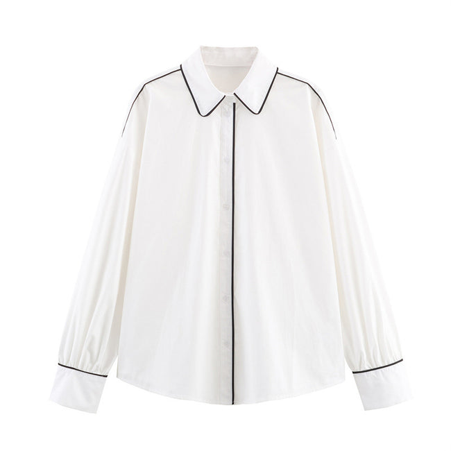 Simple Contrast Color Trim Poplin Shirt Hover Image