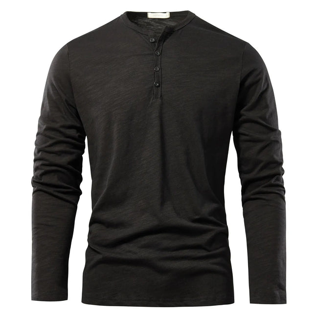 Men's Solid Color Casual Cotton Long-sleeved Top Main Image