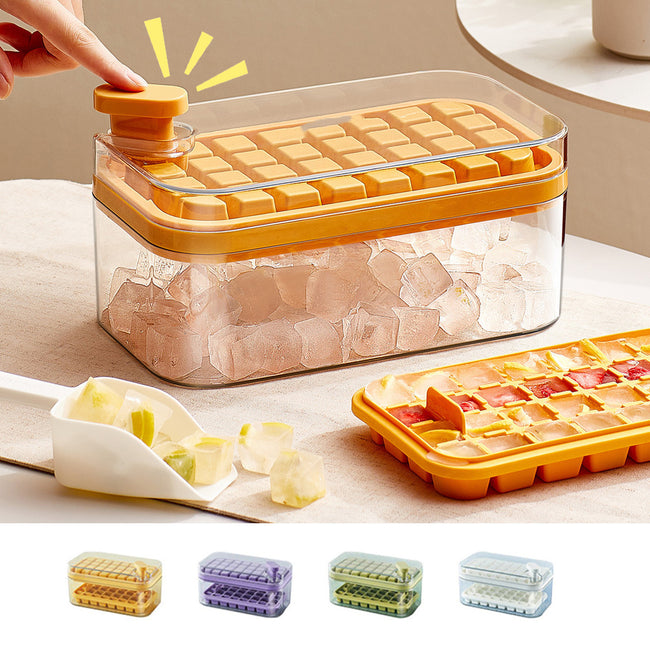 One-button Press Type Ice Mold Box Plastics Ice Cube Maker Ice Tray Mold With Storage Box With Lid Bar Kitchen Accessories Hover Image