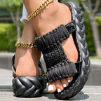 Platform Sandals Summer Braided Knit Hollow Open Toe Slipper Sandals - Anklet Not Included