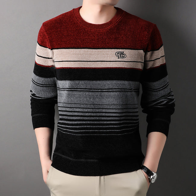 Fleece-lined Thickened Striped Fashion Pullover Base Knitwear Hover Image
