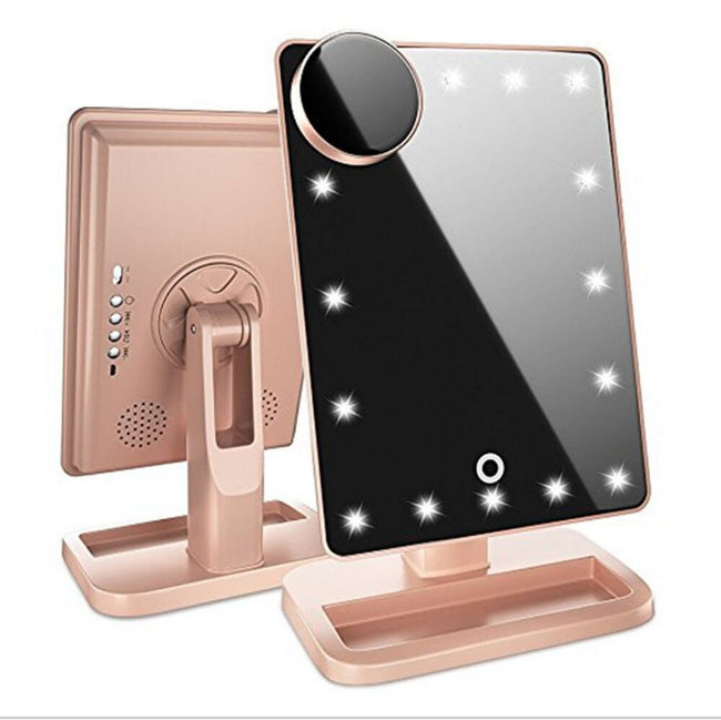 Touch Screen Makeup Mirror With 20 LED Light Bluetooth Music Speaker 10X Magnifying Mirrors Lights Hover Image