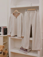 Round Neck Pullover De Velvet Pajamas Women's Autumn Long-sleeved Trousers Striped Homewear Suit