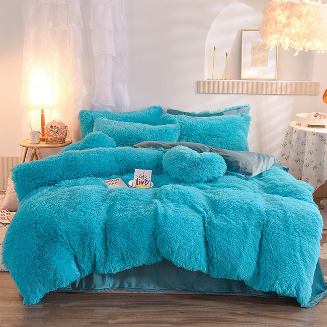 Luxury Thick Fleece Duvet Cover Queen King Winter Warm Bed Quilt Cover Pillowcase Fluffy Plush Shaggy Bedclothes Bedding Set Winter Body Keep Warm Main Image