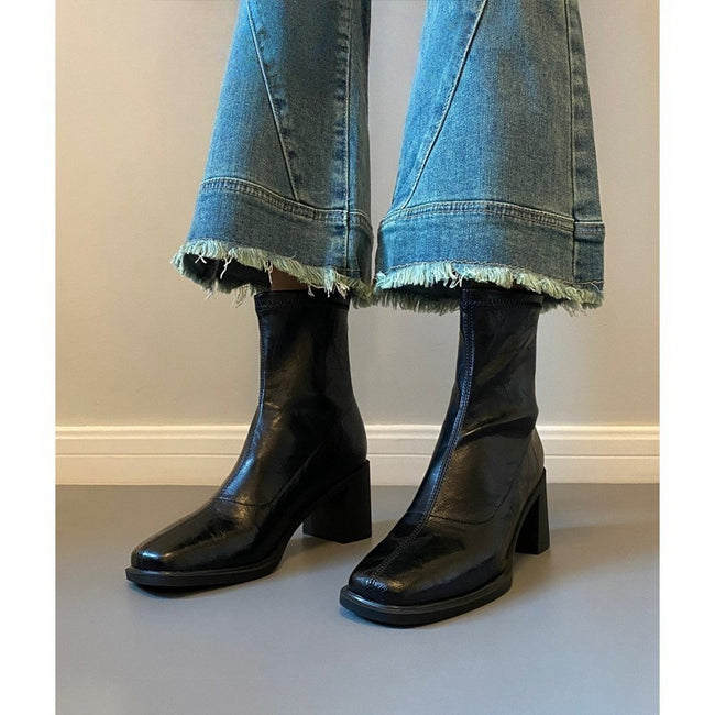 Commuter High Heel Stretch Retro Boots With Chunky Heels Main Image