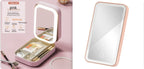 Makeup Storage Box With LED Light Mirror Portable Travel Makeup Cosmetics Storage Box Touch Light Storage Organizer
