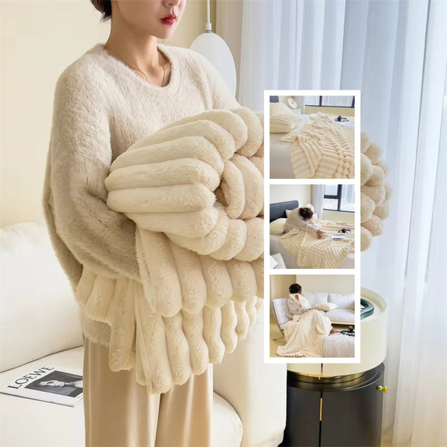 Soft Wind Bubble Velvet Blanket Warm Solid Rabbit Fur Blankets Double-sided Thickening Cover Throw Warm Fur Blanket Main Image