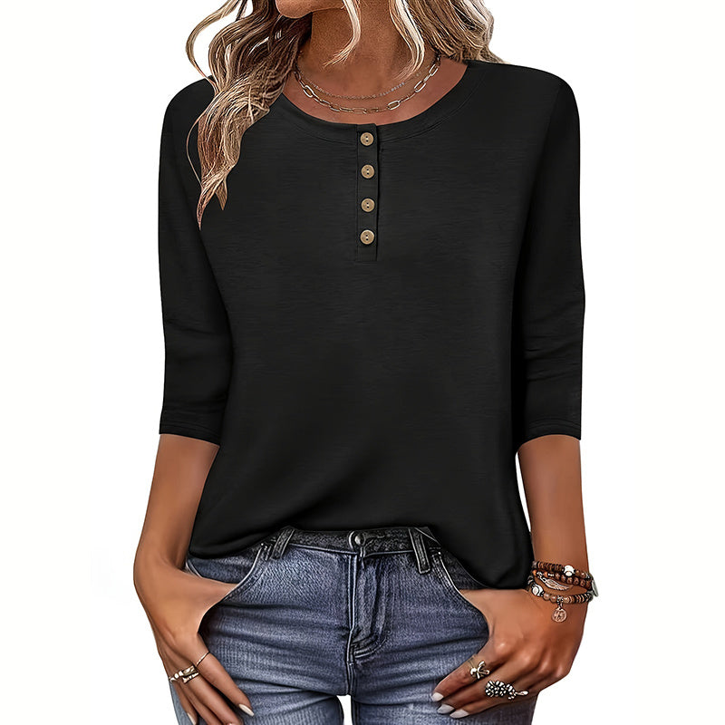 Women's 3-Pack Long Sleeve Tops, Fall Winter Casual Round Neck Tunic Blouses, Lightweight Button Pullover Shirts