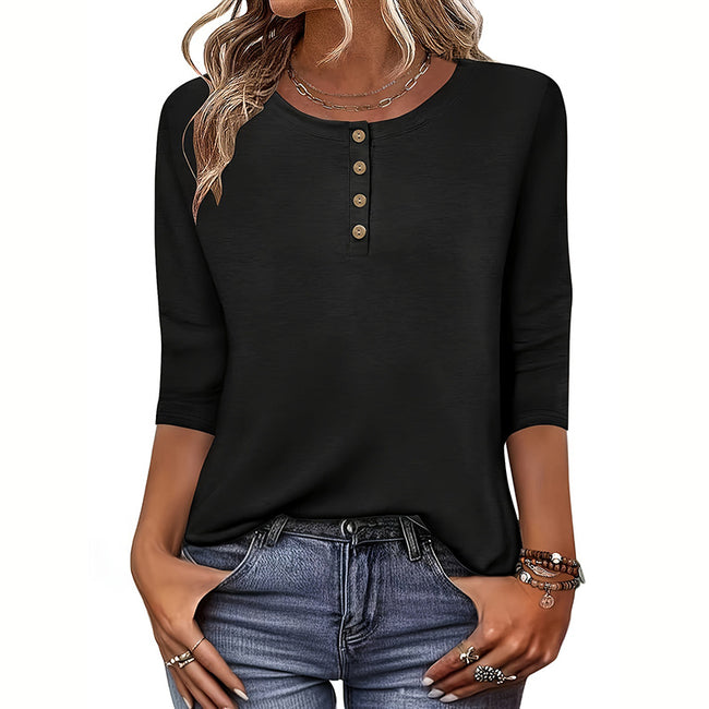 Women's 3-Pack Long Sleeve Tops, Fall Winter Casual Round Neck Tunic Blouses, Lightweight Button Pullover Shirts Main Image