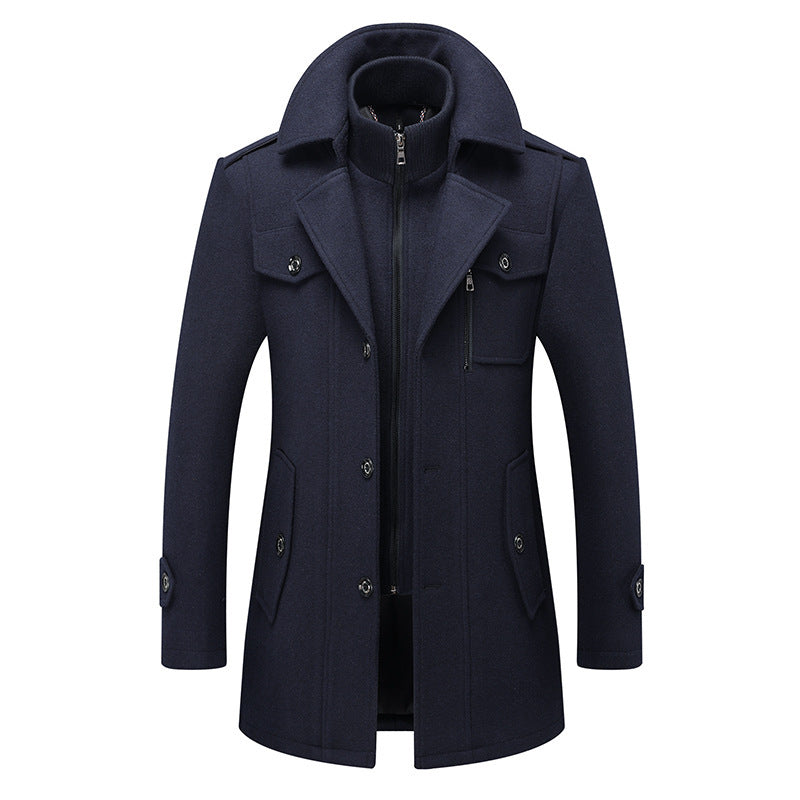 Men's Woolen Coat Fashion Double Collar Cold-resistant